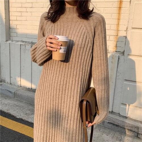 Winter Warm Slim fit Turtleneck Sweaters Dresses Basic Simple Women Knitted Striped Long Sleeve Dress Designer Pullovers Jumpers