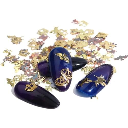 120pcs 3D Gold Metal Sequins Halloween Sequins Mixed Colors Glitter 3D Slices Spider Designs Stickers Manicure Accessories