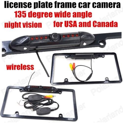 135 degree wide angle Car wireless License Plate Frame Rear View reverse Camera 8 LED Waterproof for US and Canada