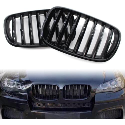 2x Car Front Bumper Kidney Sport Grille Grill For BMW X5 E70 X6 E71 2007 2008 2009 2010 2011 2012 2013 Gloss Black ABS Plastic