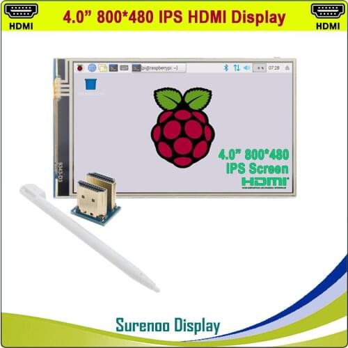 4.0" Inch HDMI IPS LCD Monitor Screen Module Display with GPIO Resistive Touch Panel Audio Output for Raspberry Pi