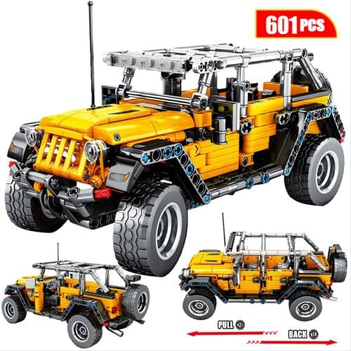 601 Pcs Technical Creator Pull Back City Car Mechanical Jeeped Off-road Vehicle Model Building Blocks Bricks Toys for Boys