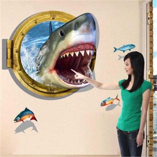 Shark 3D Wall Sticker Self-adhesive Waterproof Removable PVC For Living Room Bedroom Bathroom Background Decoration Wallpaper