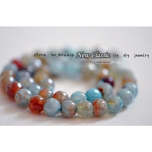 8MM 44Pcs Blue Full-cut Face Natural Squama Rock Loose Bead Strands Semi-Precious Stone Jewelry Beads