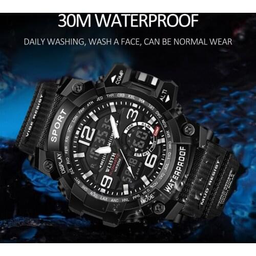 WLITH LED Military Watch 30M Waterproof Mens Watches Sports Multifunction Fashion Clock Electronic Dual Display Students Watch
