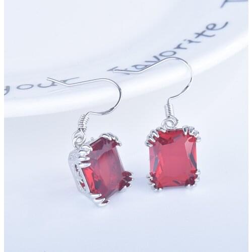 BLACK ANGEL Sky Blue Topaz Gemstone 925 Silver Ruby Emerald Drop Earrings For Women Wedding Jewelry Christmas Gift