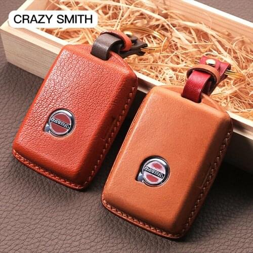 Crazy Smith Handmade Smart Car Key Case Cover for Volvo XC90S/60/V40s Retro Vegetable Tanned Leather High Quality The Best Gift