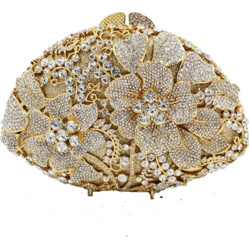 Ladies Designer Fashion Women Party Wedding Purse Gold Silver Flower Crystal Evening Bags Female pochette Bags Wristlets SC647