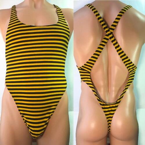 G728CW Mens bodysuit Thong Leotard cotton poly spandex High Cut X Crossing Back