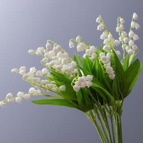 37cm Single Artificial Flower White Lily Of The Valley Plastic Flower Branch Wedding Home Living Room Decoration Fake Flowers