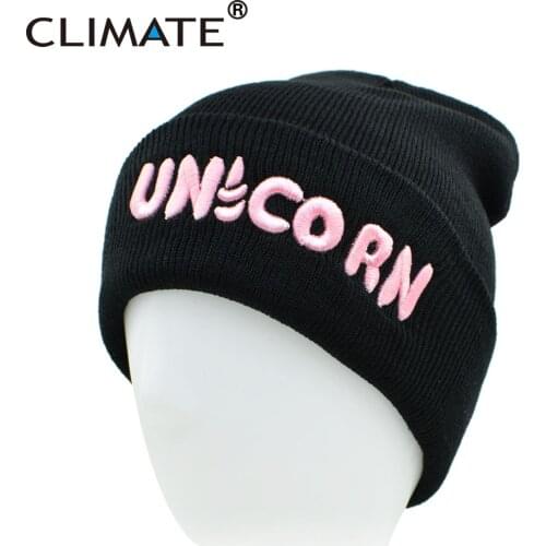 CLIMATE Women Men Unicorn Winter Warm Beanie Hat Unicorn Black HipHop Soft Knitted Hat For Adult Teenagers Boy Girls Warm Hat