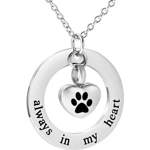 Cremation Jewelry Dog Paw print Necklace for Ashes Always in my heart Memorial Ash Keepsake Heart Memorial Urn Pendant