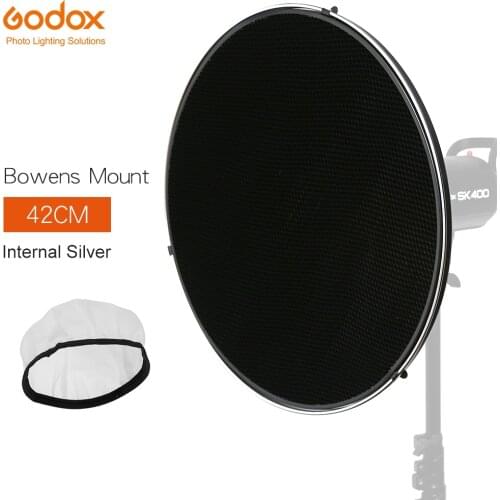 Godox 42cm 16" Silver Bowens Mount Beauty Dish +Honeycomb Grid+Diffuser Sock for Professional photography