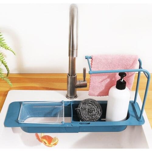 Kitchen Storage Retractable Sponge Holder Multifunctional Sink Drainer Fruit And Vegetable Drainage Basket Towel Holder