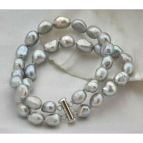 HOT Charming 2Rows 10-11mm baroque gray freshwater pearl bracelet 7.5