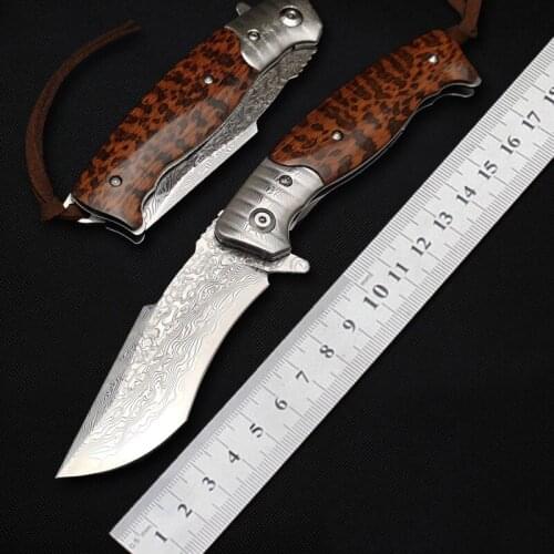 MK 67 layers Damascus steel ball bearing flipper knife outdoor EDC folding knives camping hunting knife Tactical survival tools