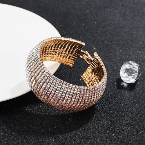 Fashion New Fashion Exquisite Bridal Bracelet Rhinestone Bracelet Exaggerated Personality Color Line Width Bracelet Jewelry Gift