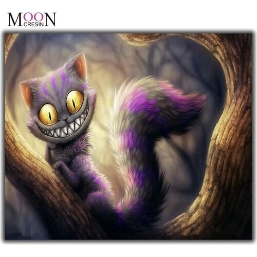 MOONCRESIN Diamond Painting Cross Stitch Purple Big Eye Laughing Cat Diy Diamond Embroidery Full Round Diamond Mosaic Decoration