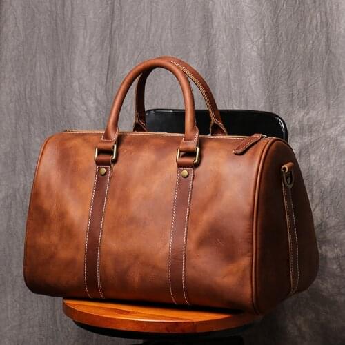 Pure Handmade Natural Crazy Horse Leather Small Mens Travel Bags