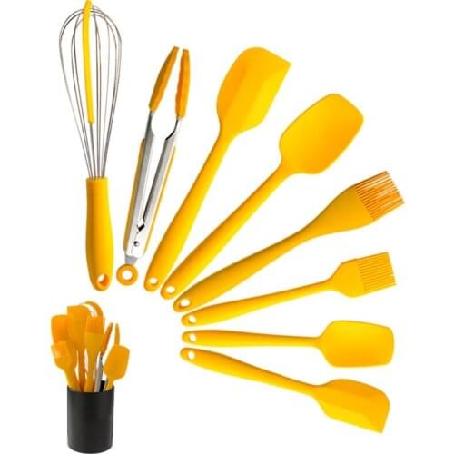 Silicone Cooking Utensil Set Non-stick Heat Resistant Cookware Dark And Yellow