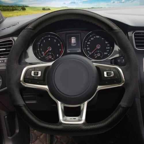 Non-slip Black Carbon Fiber Suede Car Steering Wheel Cover For Volkswagen Golf 7 GTI Golf R MK7 VW Polo GTI Scirocco 2015 2016