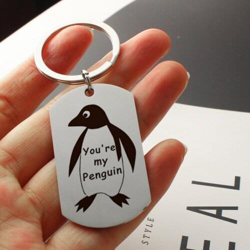 New Stainless Steel you are my penguin Keychains Silver Color Penguin Key Chains Keyrings