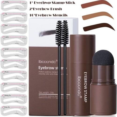 One Step Eyebrow Stamp Shaping kit Eye Brow Powder Stamp Stencil Makeup Kit with 10 Reusable Eyebrow Stencils Eyebrow Brushes