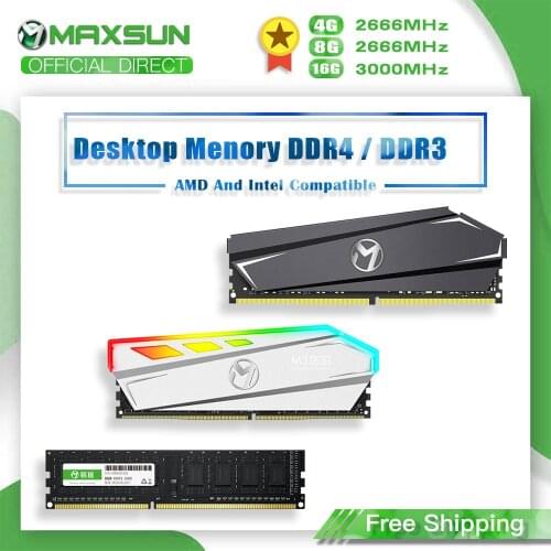 MAXSUN RAM DDR4 4GB 8GB 16GB Memory DDR3 1600 2666 3200MHz Memoria Rams Dimm DDR4 RGB Lighting Desktop Memory with Heat Sink