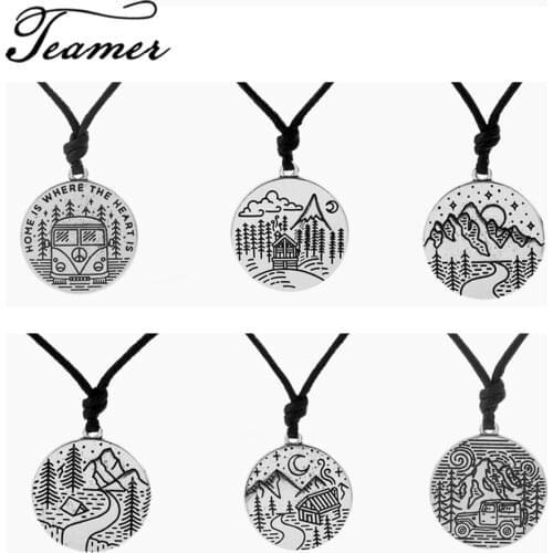 Teamer Adjustable Pendant Necklace Silver Color Engrave House Cloud Mountain Moon Tree Train Message Home is where heart is