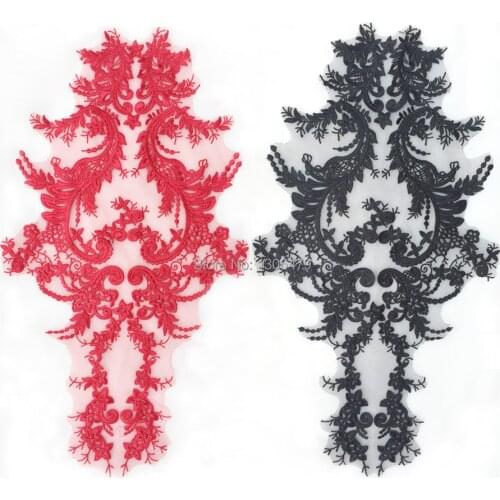 Patch Red Black Ivory Embroidered Applique Wedding Dress Accessories Handmade DIY RS1593