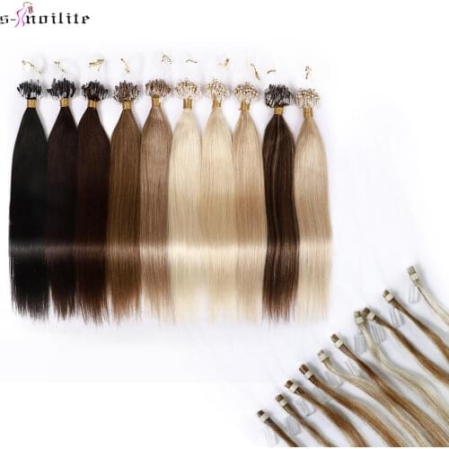 S-noilite Micro Rings Beads Loop 16"-24" Non-Remy 100% Real Human Hair 50pcs 1g/s Hair Extensions Straight Natural Blonde Hair