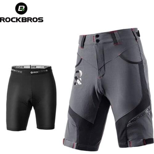 ROCKBROS Men DH MTB Shorts 2 In 1 Mountain Bike Outdoor Downhill Shorts 4D Padded Cycling Shorts Climbing Running Short Pants
