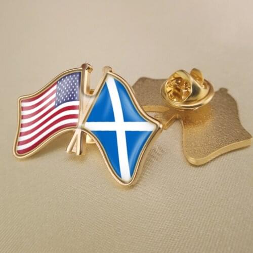United States and Scotland Crossed Double Friendship Flags Lapel Pins Brooch Badges