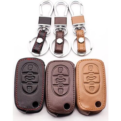High-quality leather key case cover for the Audi A2 A3 A4 A6 TT 3-button folding key case cover key dust collector Auto parts