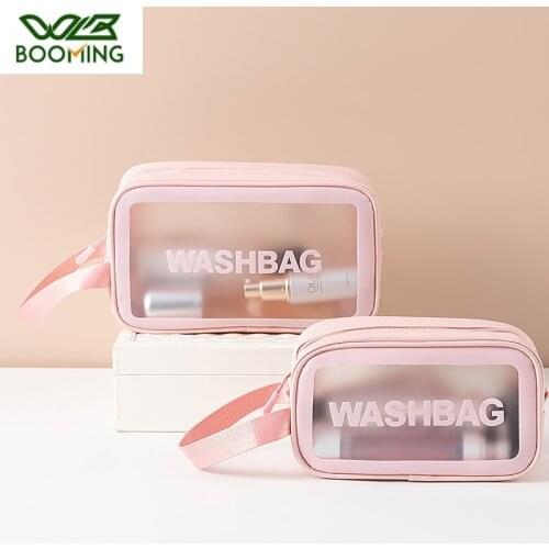 WBBOOMING 3 Colors Travel PU+PVC Cosmetic Bags Transparent Clear Zipper Makeup Bags Organizer Bath Wash Make Up Handbags Case