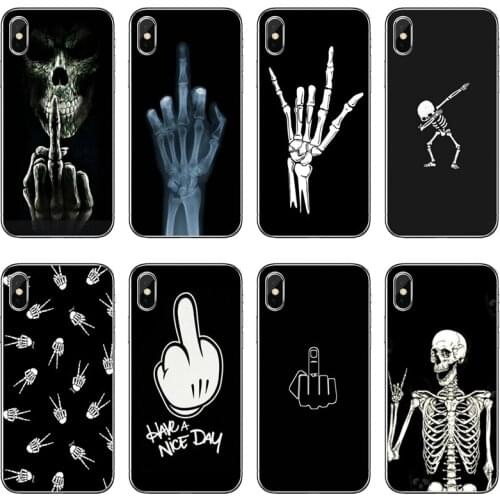 Skeleton Funny Middle Finger Transparent Phone Case For iPhone 12 11 Pro Max Mini XS Max XR X 8 7 Plus 6 6S Plus 5 5S SE 2020