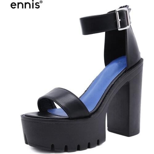 ENNIS Brand Platform High Heels Sandals Women Square Heel Fashion Black Shoes Gladiator Sandals Ladies Shoes Summer 2021 S110