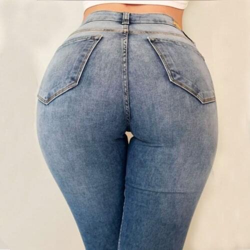 Women High Stretch Jeans High Waist Sexy Butt Liftting Slim Fit Denim Cropped Pants Washed Jeggings Skinny Flare Trousers Jeans