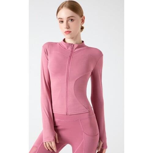 Women Sport Jackets Zipper Yoga Coat Tops Thumb Hole Running Shirt Sportwear Girl Thin Quick Dry High Elastic Gym Fitness Jacket
