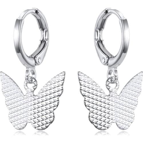 1Pair Korea Cute Hollow Small Butterfly Hoop Earrings For Women Exquisite Trendy Metal Color Animals Circle Earrings Jewelry