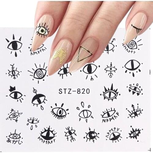 1pc Evil Eye Nail Art Stickers Water Transfer Slider Nail Art Decorations Charming Sticker Nail Manicure Tattoos Foil Decals