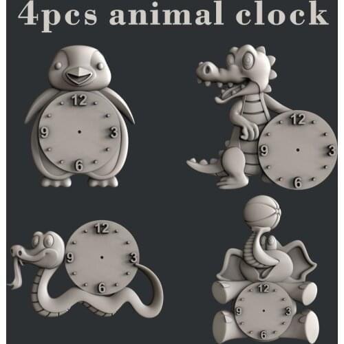 4pcs clock 3d model STL relief for CNC Router STL format Artcam Aspire animal Cut3D Vcarve