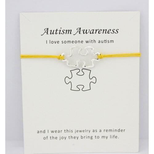 Autism Awareness Puzzle Hope Faith Love Charm Card Bracelets Gray Brown Blue Wax Cords Women Men Girl Jewelry Christmas Gift