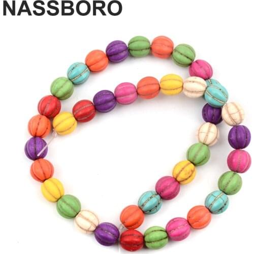 10mm Colorful Blue White Pumpkins Natural Stone Beads Loose Spacer Beads for Jewelry Making DIY Accessories NASSBORO
