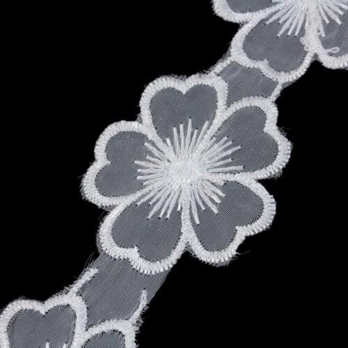 DoreenBeads Polyester Lace Trim Flower White Garment 4.3cm(1 6/8"), About 0.9M