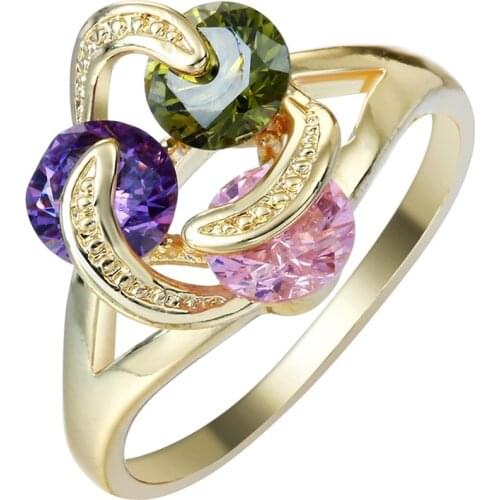 Elegant Multicolor Round Zircon Fashion Jewelry Gold Ring Vintage Engagement Promise Rings for Women