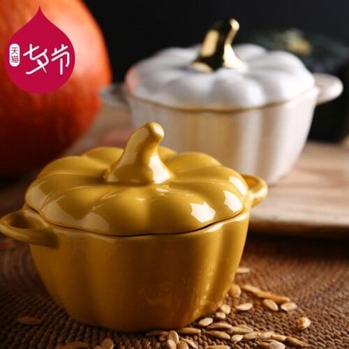 Porcelain bowl with lid cute cutlery pumpkin bowl household creative rice bowl small soup bowl dessert fruit bowl