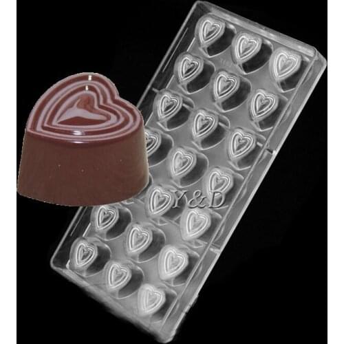 Double Heart Love Shaped Polycarbonate Chocolate Mold Tray Hard PC Injection Chocolate Mould Cake Baking Tray
