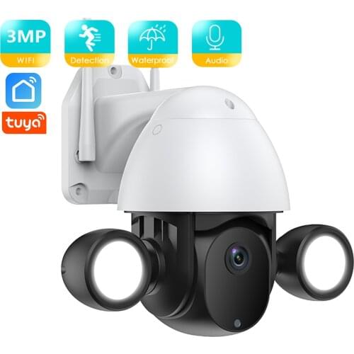 BESDER 3MP Tuya WIFI IP CameraCCTV AI Human Auto Tracking 1080P Wireless PTZ Outdoor Video Surveillance 2 Floodlight CCTV Camera
