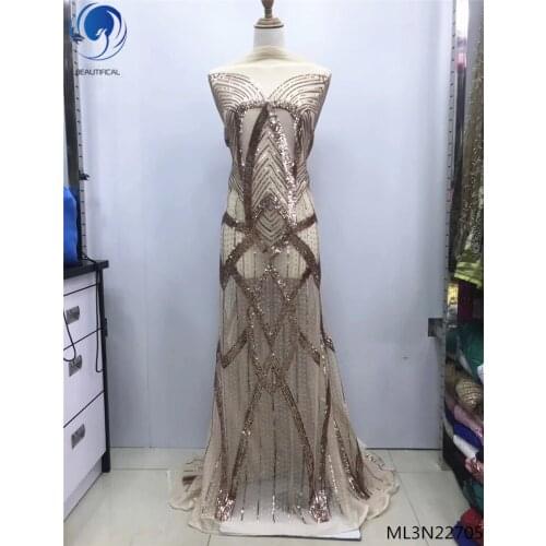 BEAUTIFICAL Sequin Lace Fabric African Lace Fabric African Tulle Lace Fabric For Dresses 5 Yards/Lot High Quality ML3N227